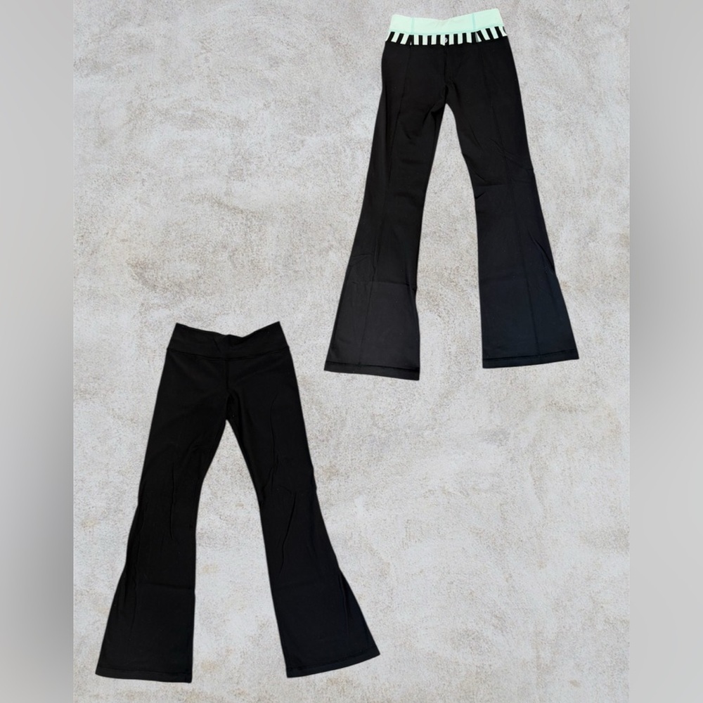 Lululemon Athletica Black and Mint Flared Reversible Leggings Yoga Pants